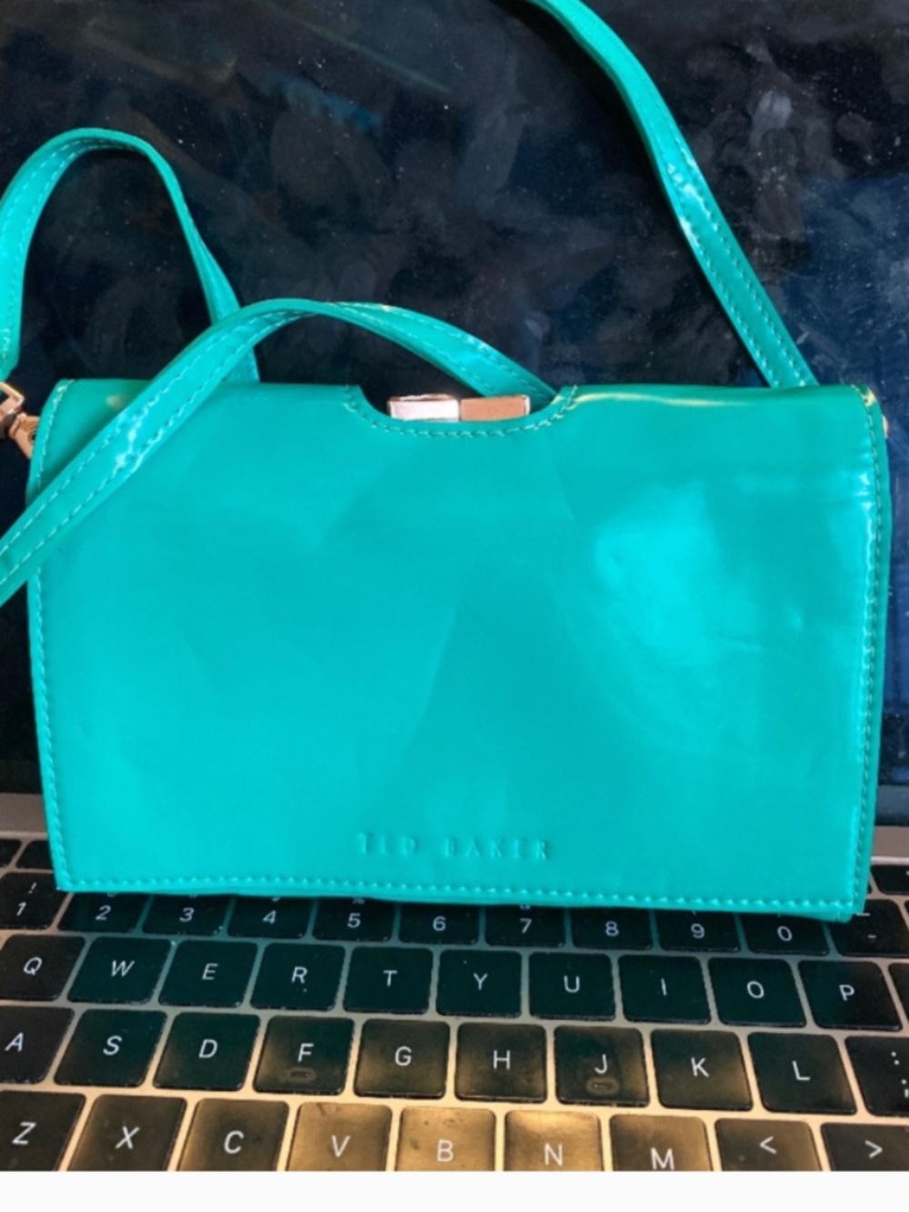 TED BAKER patent leather wallet wirh strap.